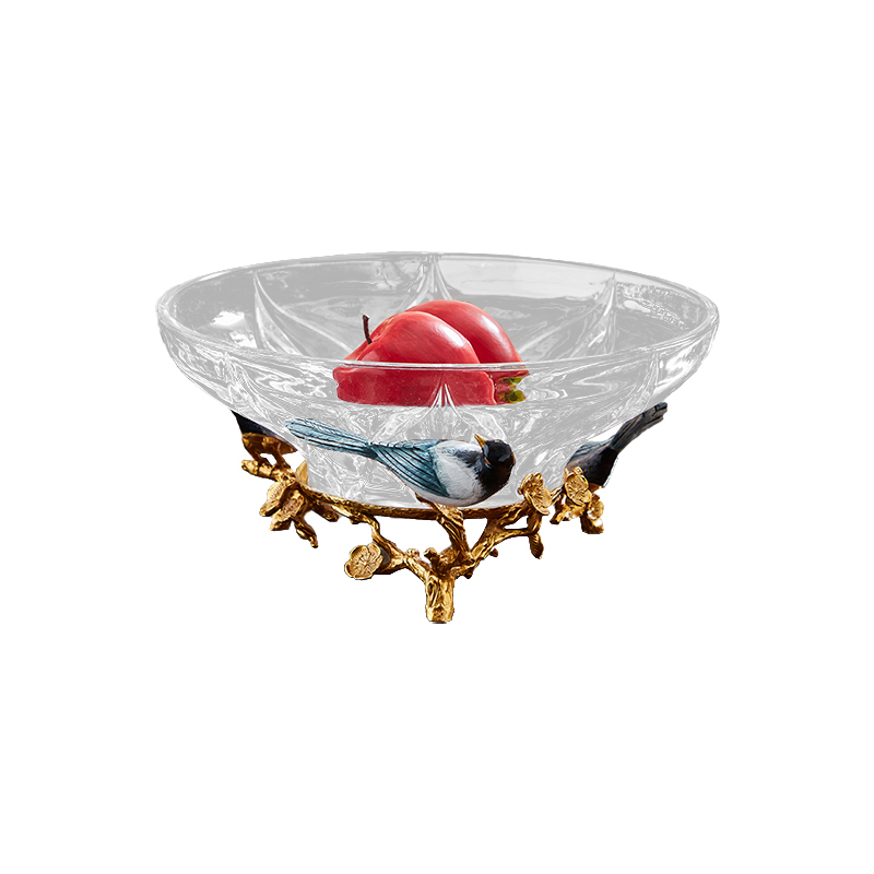 Home Decor Luxury Handcrafted Copper Flower Porcelain Bird Crystal Party Coffee Tea Dish Plates Restaurant Fruit Plates