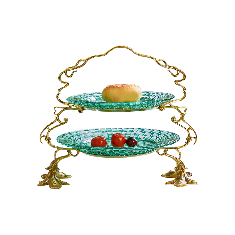 Best-selling multi-layer crystal cake stand, brass decorative fruit plate, round crystal copper tray