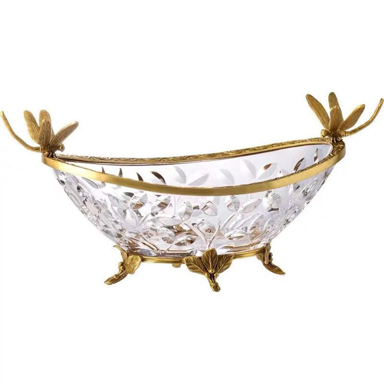 designs 2021 newest crytal and brass antique  fruit bowl with dragonfly decorations for living room office hotel