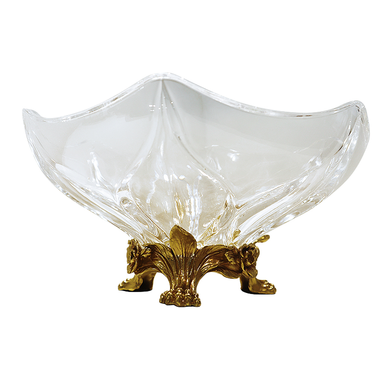 Home Decor European luxury fruit plate with brass stand crystal fruit plate candy dish wholesale