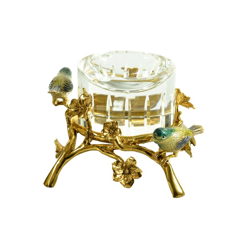 Creative Cigar Aschenbecher European Luxurious Bronze Engraving Gift Luxury Brass and Crystal Round Ashtray