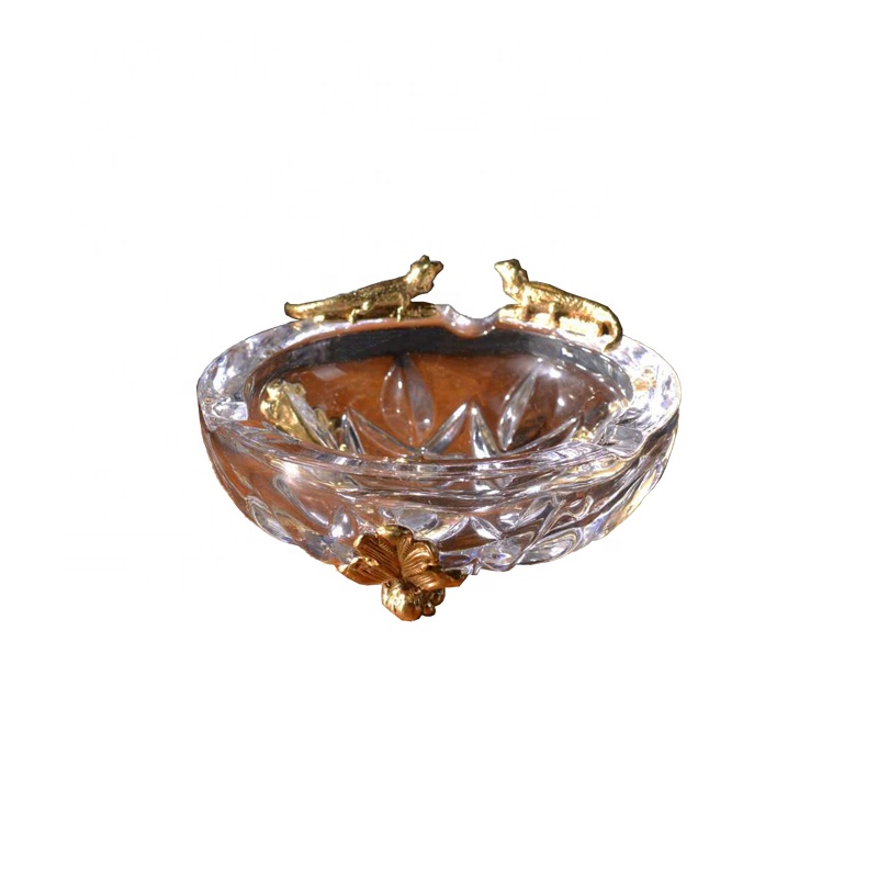 Factory Custom Design Cigar Smoke Ashtray Luxury Brass and Crystal Ashtray