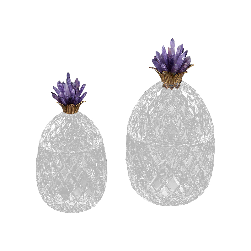 zsDesigns Luxury Pineapple Shape Copper Purple Crystal Candy Jar with Lids for Hotel Villa Home Decor