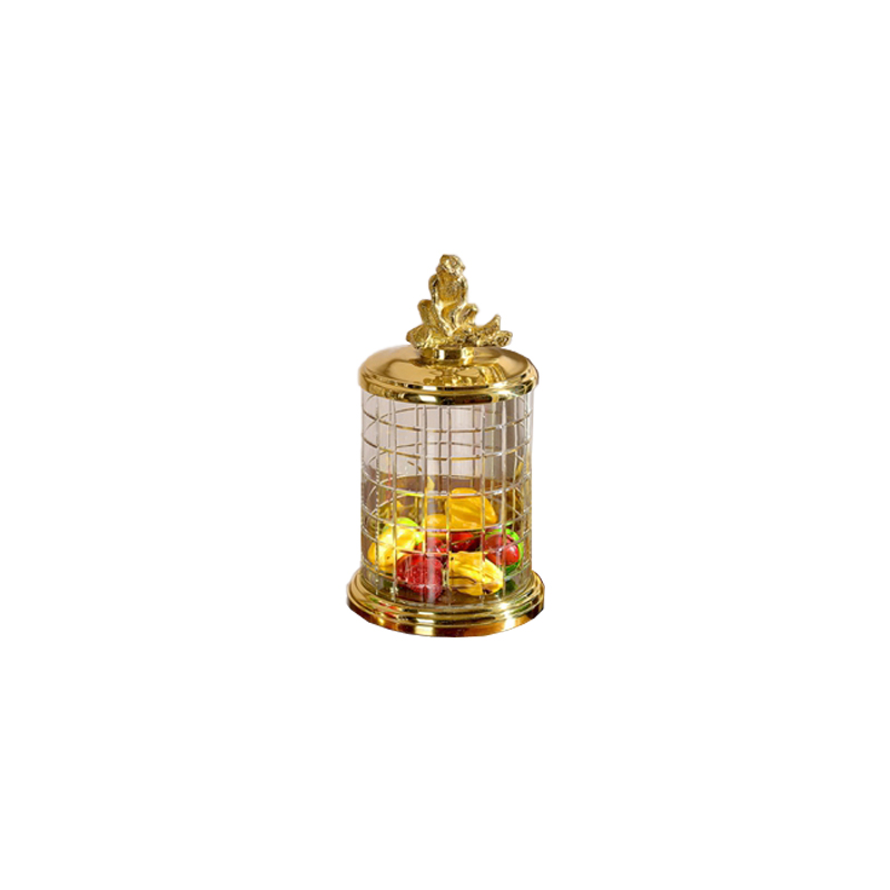 European Hotel Hall Decor Copper Art Crafts Luxury Dining Living Room Tabletop Brass Crystal Candy Jar With Lid