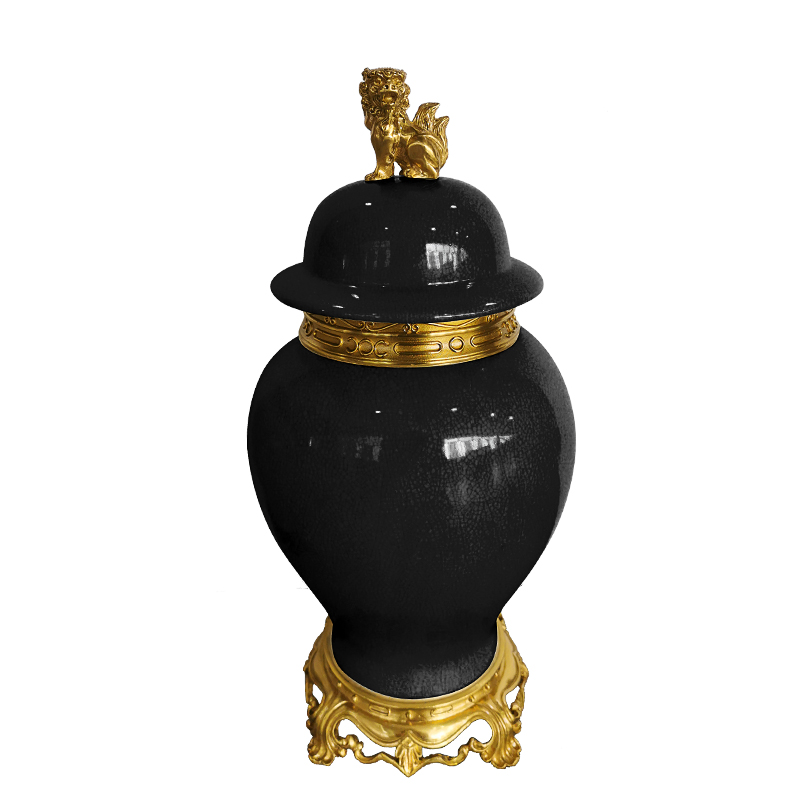 Europe style home decor black brass ceramic jar porcelain vase flower with lids for  home decorative