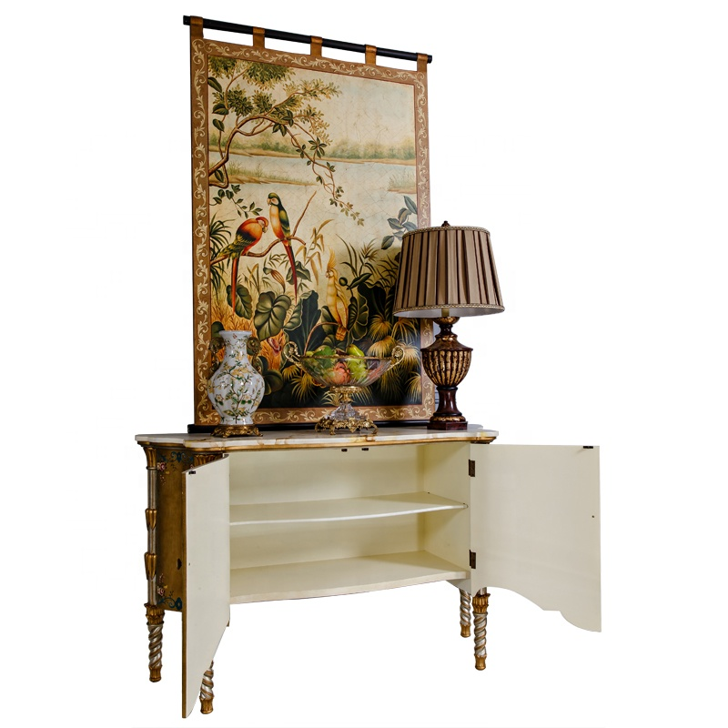 High end luxury  Yellow antique painted furniture antique design chest of drawers painting table home cabinet for living room