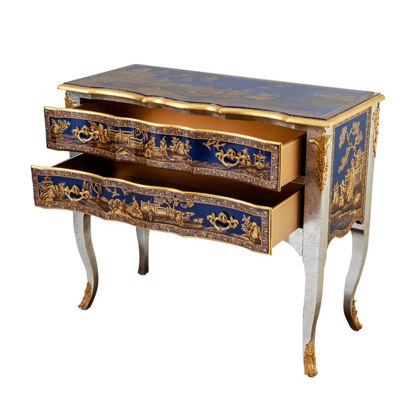 Retro Exquisite Home Decorations Solid Woody and Golden Brass Chest and Cupboard Two Chests French Style Wood & Copper Cabinet