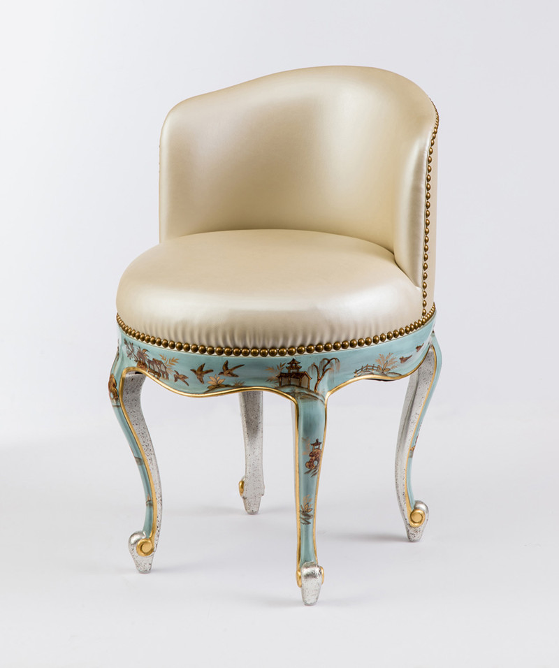 luxury white and light blue leather top single dressing chair living room sofa furniture  for bathroom with Rivets and Painted