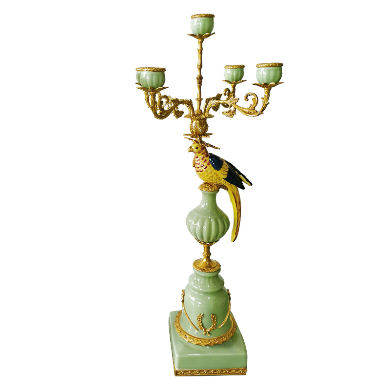 creative designs brass &Avocado Green porcelain candle holder with colorful birds for  home decor office hotel table decor